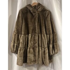 Jones New York Coat Womens Medium Beige Faux Mink‎ Fur Hooded Tiered Mob Wife